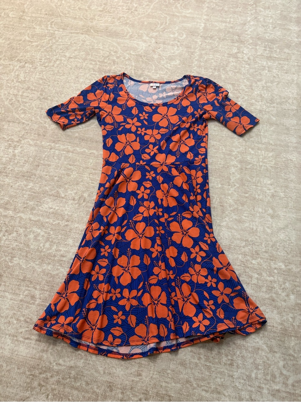 LuLaRoe Navy and Orange Floral Knit Dress